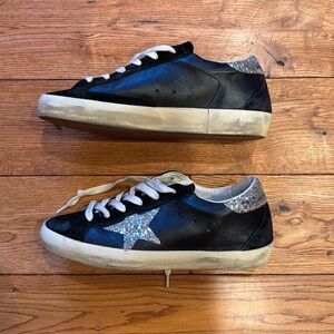 Golden Goose Super Star Low Top Sneaker-Black &Silver, Sz 7, Like New, Worn Once